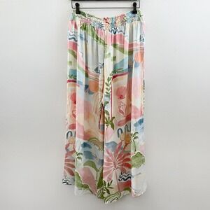LABEL OF LOVE Wide Leg Pants in Colorful Tropical Beach Size Large